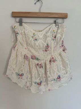 Ivory Lace Floral Strapless Top